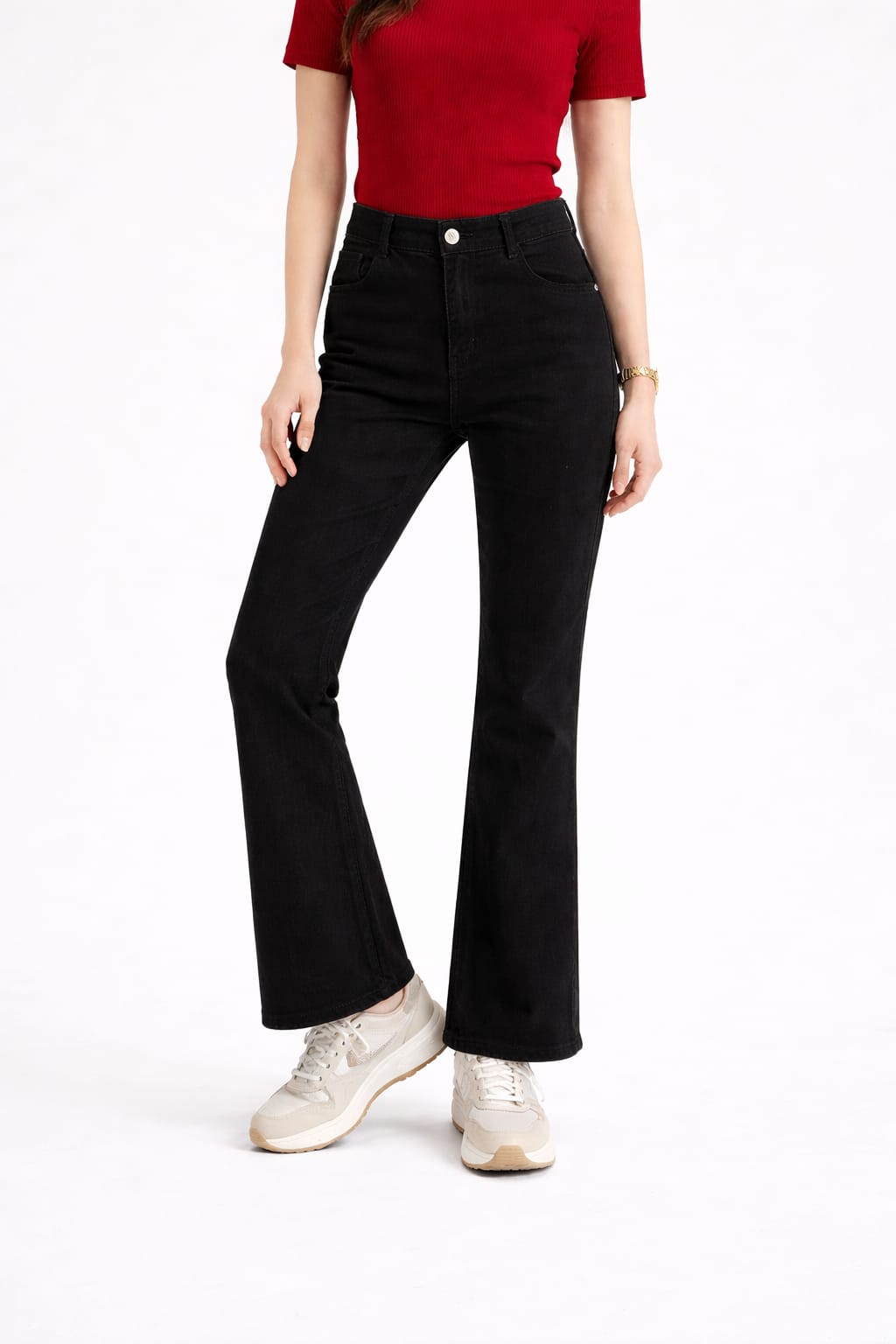 Bell Bottom Denim Pant | Blue & Black | Girls Trendy Flare Jeans