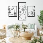 Modern black line face art set of 3
