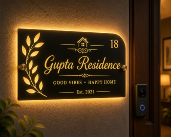 Custom LED Name Plate for Home Entrance (Warm Light, Acrylic)
